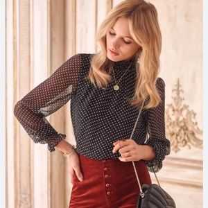 Sezane Cathy blouse in black with ecru dots, size 8/40